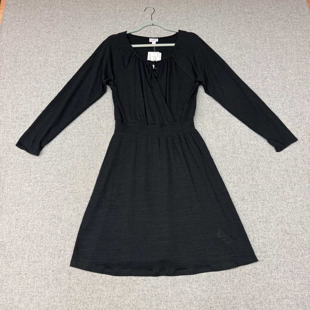 LuLaRoe | Jody Smocked Waist Dress | S | Black | Long Sleeve Textured Surplice